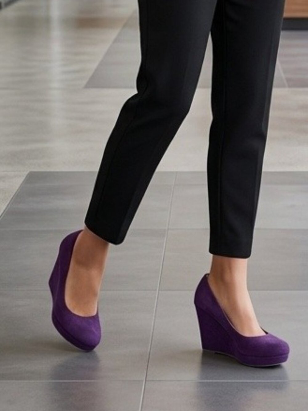 Women's New Platform Wedge Shoes Suede High Heel Size 8.5 Purple